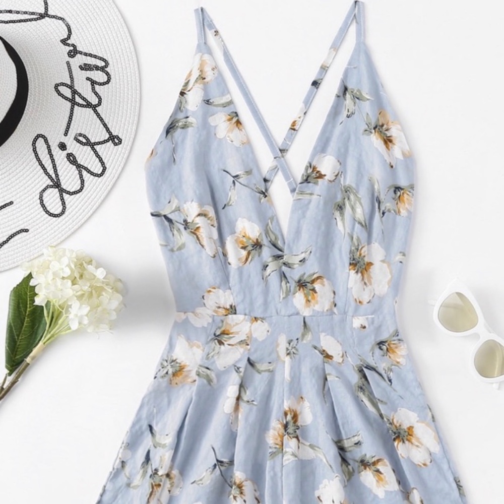 SALE! Baby Blue Floral Romper - Picture 2 of 5